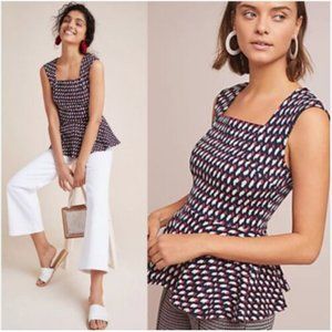 Anthropologie Eri + Ali peplum top Size Small Sleeveless Red Navy and White NWT